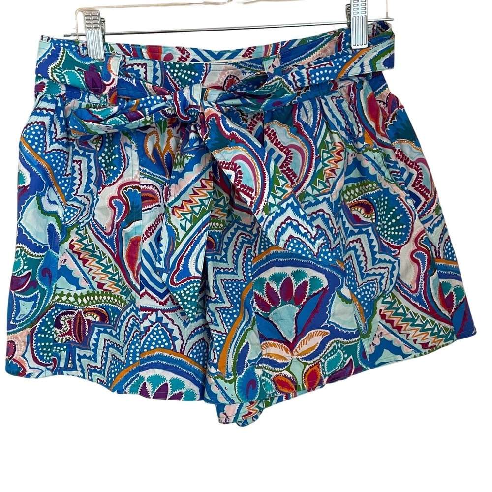 Marie Oliver Size 2 Tedi 2" High-Waisted Belted Shorts Multicolor Abstract Print